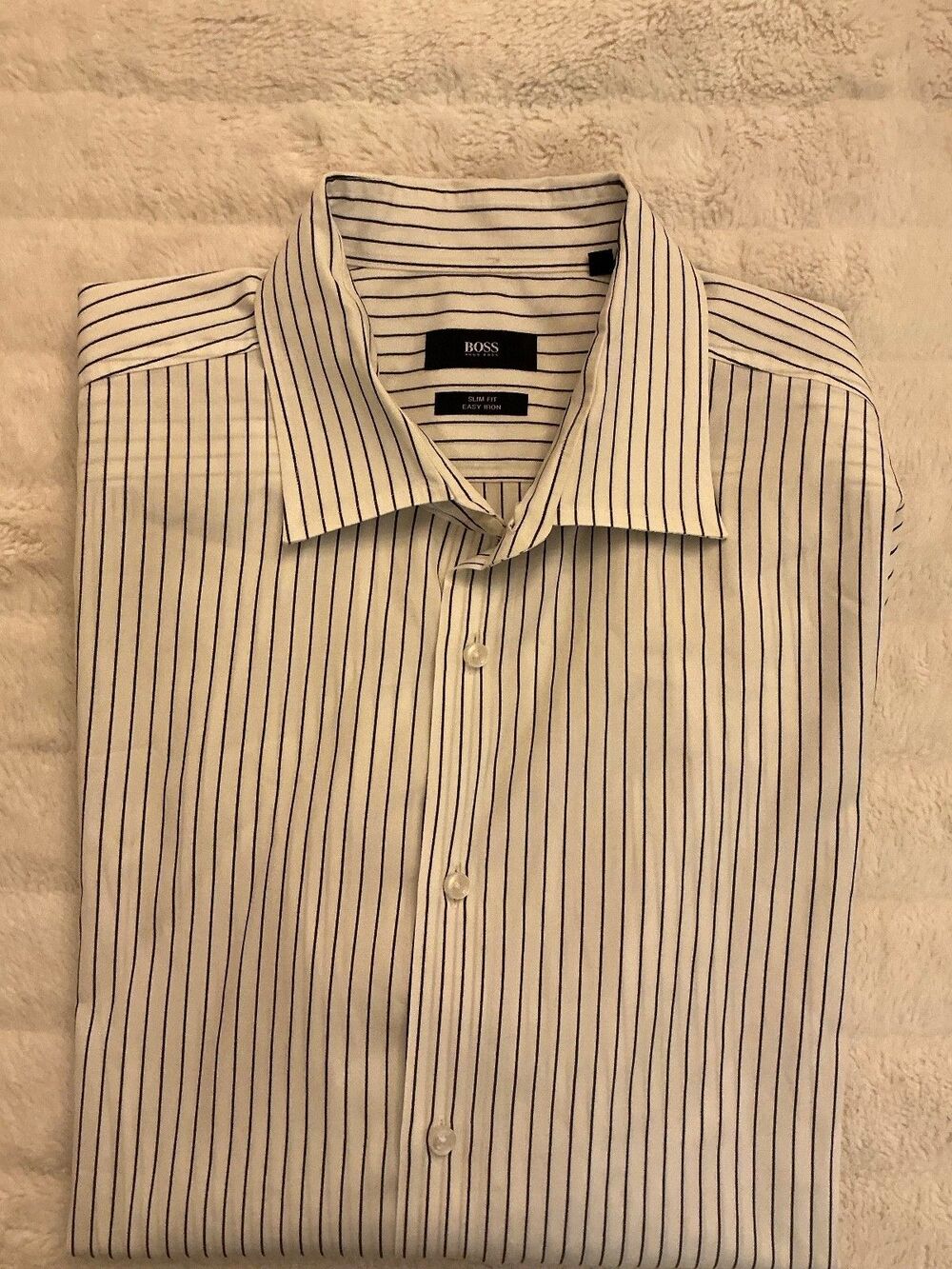 Hugo Boss Dress Shirt 18 48 XXL Blue White Check Regular Fit Long Sleeve BOSS